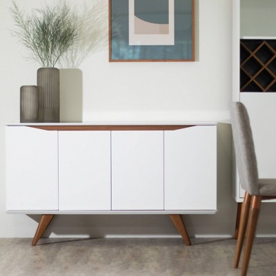 White Matte and Maple Cream Mid-Century Sideboard