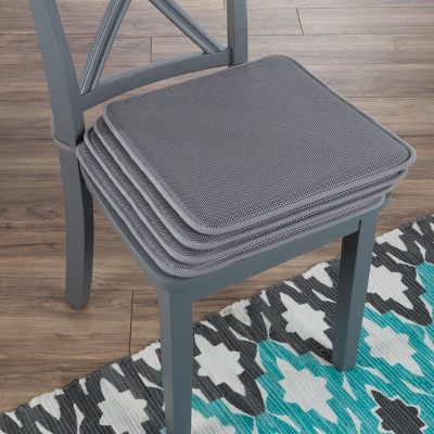 Hastings Home Chair Cushion Foam Pads With Ties - 16" x 16", Gray, Set of 4