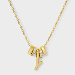 14K Gold Dipped Cubic Zirconia Rondelle Y Initial Necklace - A New Day™ Gold - 1 of 4