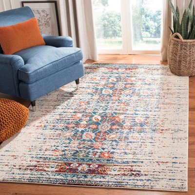 Ivory and Blue Monaco 3' x 5' Reversible Synthetic Area Rug