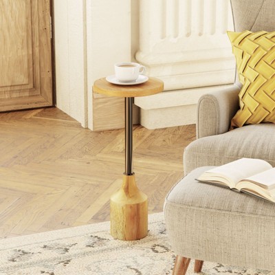 JIONJOY Modern Pedestal End Table - Round Martini Drink Table with Sturdy Base for Small Spaces, Living Room & Bedroom