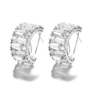 14K Gold Plated Round and Emerald Huggie Earrings With Genuine Crystals - 1 of 4