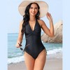Women's Halter Swimsuit One Piece Front Twist Deep V Tankini Side Ruched Swimwear Summer - 2 of 4
