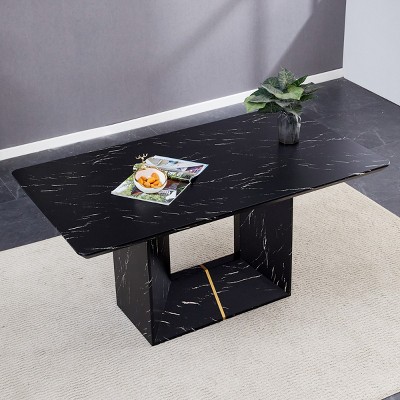 63" Rectangular Dining Table,4-6 Seater Modern Dining Table,Kitchen Dining Table With Faux Marble Tabletop And MDF Base-Coolbibila