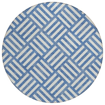 Blue And Ivory Geometric Washable Indoor Outdoor Area Rug