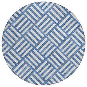 Blue And Ivory Geometric Washable Indoor Outdoor Area Rug - 1 of 4