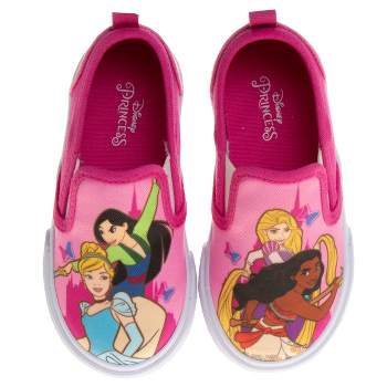 Disney Princess Girls No Lace Shoes - Kids Disney Character Loafer Low top SlipOn Casual Tennis Canvas Sneakers (size 5-12 toddler - little kid)