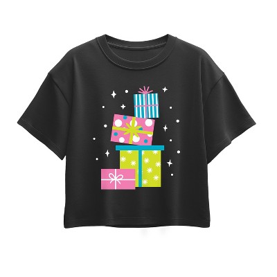 Girls' - Instant Message - Colorful Presents Short Sleeve Boxy Graphic T-Shirt