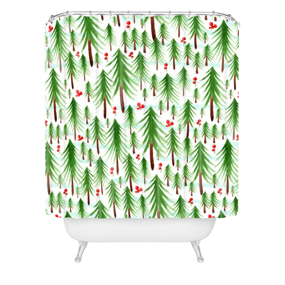 Photos - Shower Curtain Christmas Tree Farm  Green - Deny Designs