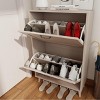 GlasFlength Shoe Racks 2 Flip Shoe Cabinet Shoe Organizer Long Shoe Rack FreeStanding Shoe Rack for Entryway, Beige, 23.6"*9.4"*35.4" - 3 of 4