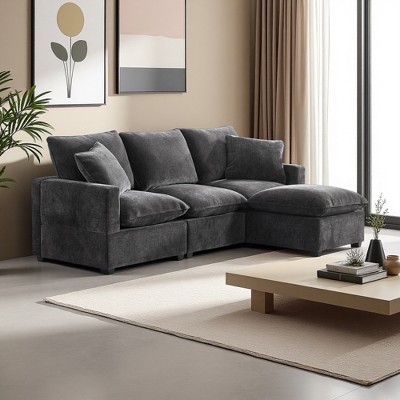 86" Chenille L-Shaped Modular Sectional Sofa with Ottoman