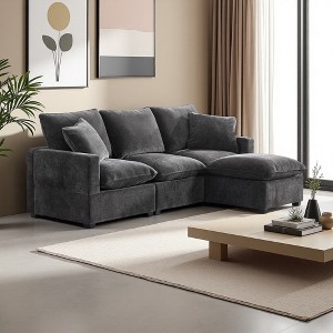 86" Chenille L-Shaped Modular Sectional Sofa with Ottoman - 1 of 4
