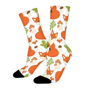 Fox And Cherry Women Printed Crew Socks Funny Funky Socks Soft Polyester Novelty Gifts for Artists Men - 1 of 1