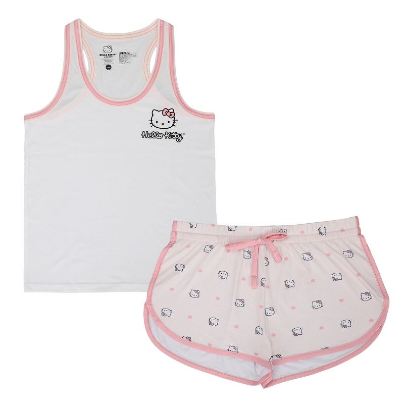 Hello Kitty Character Hearts Women's Racer Back Tank Top & AOP Dolphin Lounge Shorts Sleepwear Set, 4 of 7