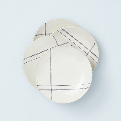 4pk Engineered Stripe Stoneware Appetizer Plate Set Blue/Sour Cream - Hearth & Hand™ with Magnolia