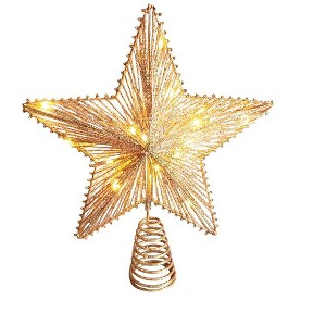 Aoibox Christmas Tree Topper 10 Inch Golden Glitter Star with 30 LED Lights for 6ft to 10ft Xmas Tree Holiday Indoor Decor 1 Piece - 1 of 4