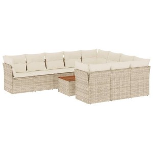 vidaXL 11 Piece Patio Sofa Set with Cushions Beige and Cream Poly Rattan - 6x Middle 4x Corner Table - 1 of 4