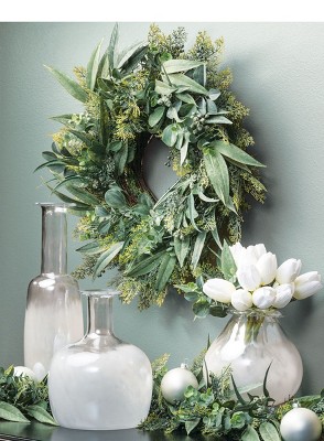 Festive Front Door Eucalyptus Christmas Wreath 18" Artificial