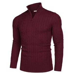 COOFANDY Men's Quarter Zip Sweater Slim Fit Casual Knitted Turtleneck Pullover Mock Neck Polo Sweater - 1 of 4