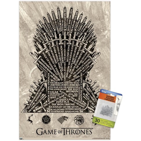 Trends International Game of Thrones - Iron Throne Unframed Wall Poster  Print Clear Push Pins Bundle 14.725