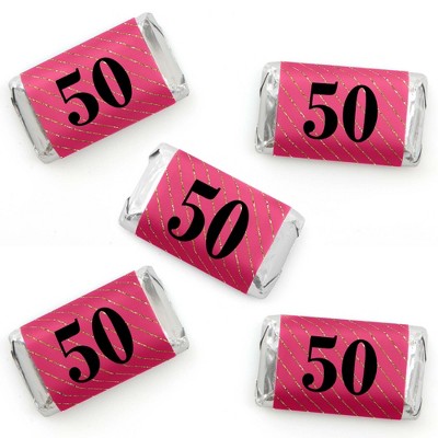 Big Dot of Happiness Chic 50th Birthday - Pink, Black and Gold - Mini Candy Bar Wrapper Stickers - Birthday Party Small Favors - 40 Count