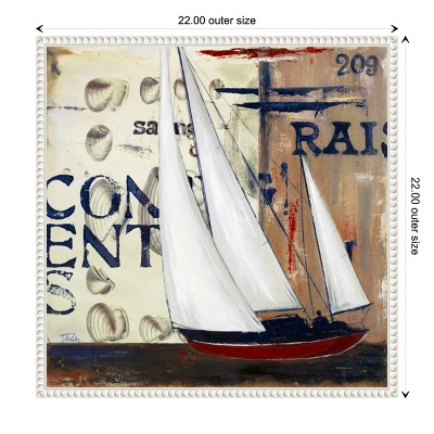 Blue Sailing Race II Abstract Canvas Art with White Floater Frame