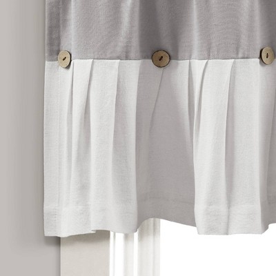 Gray and Off-White Linen Button Farmhouse Valance with Coconut Husk Buttons
