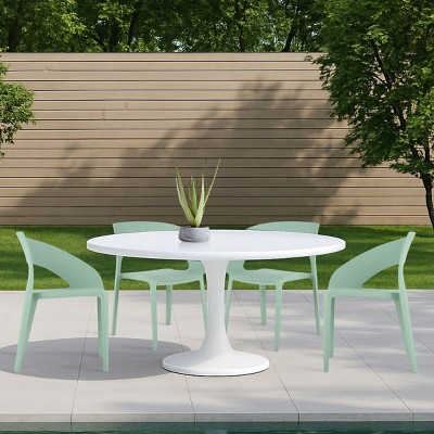 Set of 4 Modern Single-Arm Outdoor Chairs with Comfortable Backrest, Right Armrest&All-PP Material Chairs for Indoor Outdoor Use–The Pop Home