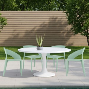 Set of 4 Modern Single-Arm Outdoor Chairs with Comfortable Backrest, Right Armrest&All-PP Material Chairs for Indoor Outdoor Use–The Pop Home - 1 of 4