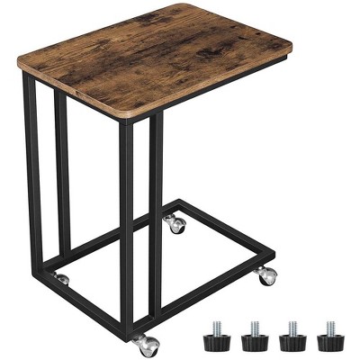 VASAGLE End Table, C Shaped TV Tray with Metal Frame Rolling Casters for Coffee Laptop Mobile Tablet, Industrial Side Table