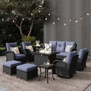 LayinSun Outdoor Patio Furniture Set, Black Rattan Wicker Sectional Swivel Rocker Chairs Sets - 1 of 4