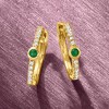 Pure Collection by Ross-Simons Emerald and Diamond-Accented Huggie Hoop Earrings in 14kt Yellow Gold - 2 of 4