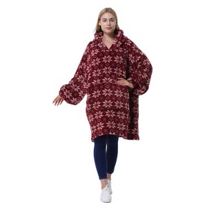 Catalonia Houndstooth Oversized Super Soft Warm Blanket Hoodie Sweatshirt for Women Wife, Giant Flush Pullover with Large Front Pocket - 1 of 4