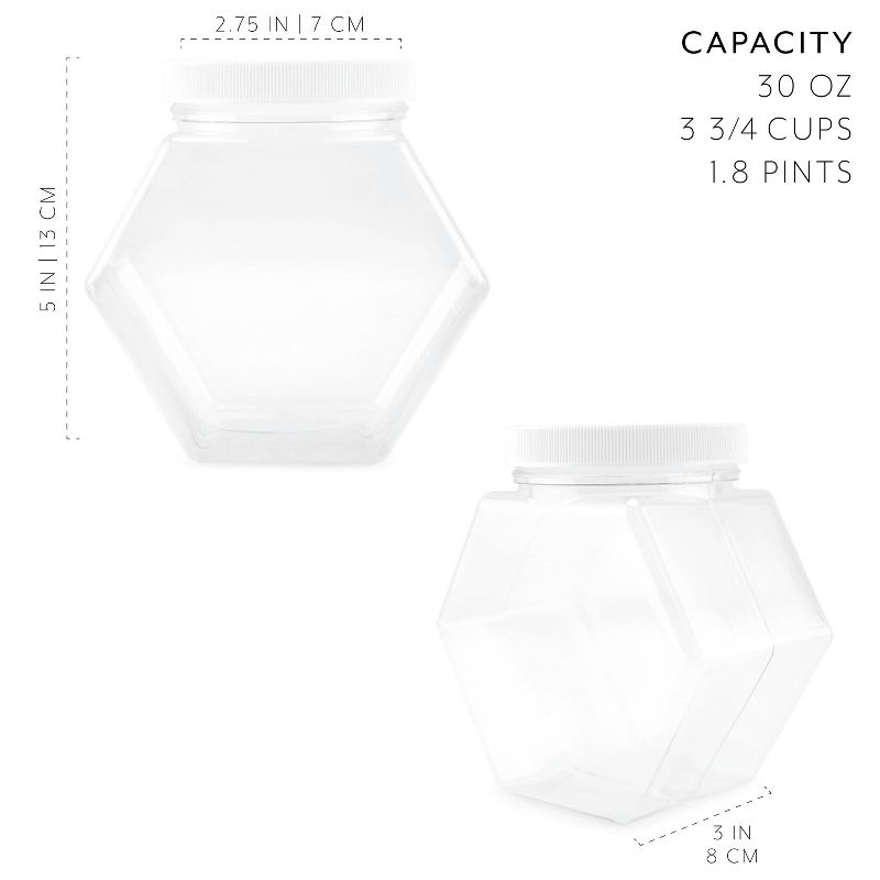 Cornucopia Brands Plastic Hexagon Shaped Jars 4pk, 30oz; Containers for Snacks and Storage 2 1/2 Cup Capacity 5 x 5 x 3 in., 3 of 9