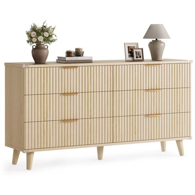 Gikpal 6 Drawer Dresser, Wooden Dressers for Bedroom, Fluted 53.2" Wide Modern Long Dresser TV Stand 6 Drawers for Bedroom, Home, Dinning, Living Room