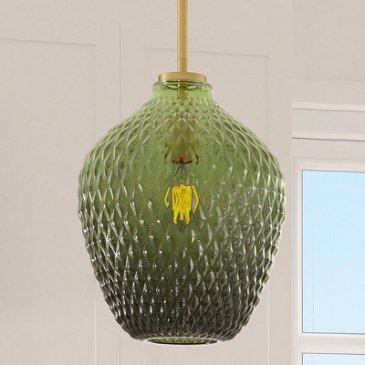 Urban Ambiance Luxury Mid-Century Modern Pendant ,  13''H x 11''W,  Brushed Brass and Stained Glass Finish, ULB2240