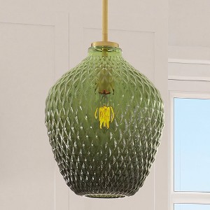 Urban Ambiance Luxury Mid-Century Modern Pendant ,  13''H x 11''W,  Brushed Brass and Stained Glass Finish, ULB2240 - 1 of 4