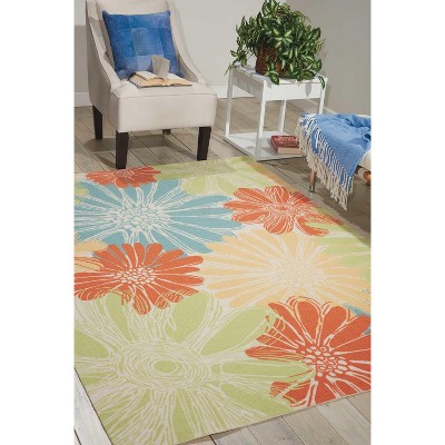Ivory Floral Sketch 7'9" x 10'10" Synthetic Indoor/Outdoor Rug