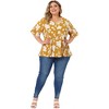 Agnes Orinda Women's Plus Size Floral Pleated V Neck Short Sleeve Tiered Babydoll Blouses - 3 of 4