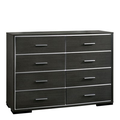 Reyes Dresser Warm Gray - miBasics: Contemporary 8-Drawer Bedroom Storage, Chrome Trim, Wood Veneer