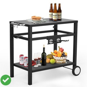 Outdoor Grill Cart with Double-Shelf, Portable Dining Cart Table for BBQ Stainless Steel/Iron Movable Food Prep Table - 1 of 4