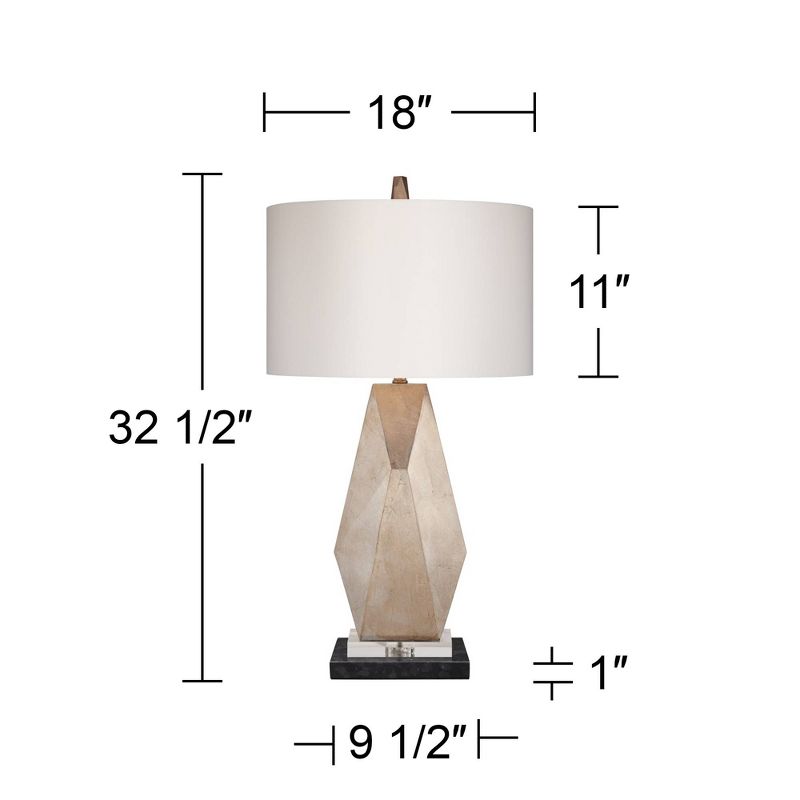 Possini Euro Design Modern Table Lamp with Black Marble Riser 32 1/2" Tall Champagne Gold Off-White Drum Shade for Bedroom Living, 4 of 7