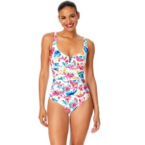 Women's Watercolor Paisley V-Wire One Piece Swimsuit - 1 of 4