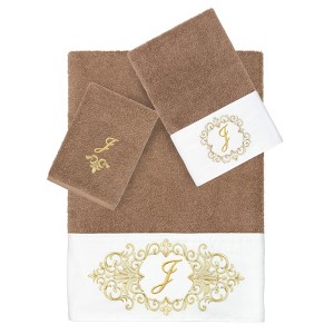 Linum Home Textiles 100% Turkish Cotton MONICA Gold Thread 3PC Embellished Towel Set - 1 of 4