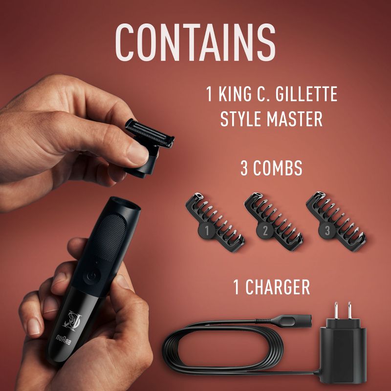 King C. Gillette XT3000 Men&#39;s Style Master Cordless Stubble Trimmer + 3 Attachment Combs, 5 of 16