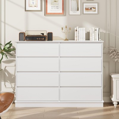 8 Drawer Dresser for Bedroom, Wide Wooden Chest of Drawers with Wide Top for Closet, Hallway, and Living Room Use
