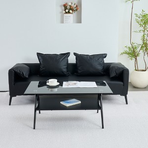 GDFStudio Sardis Modern Coffee Table with Tempered Glass Top and Wood Shelf - 1 of 4