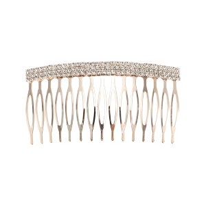 Unique Bargains Women's Three Row Rhinestones Hair Insert Comb Gold Tone 1 Pc - 1 of 3