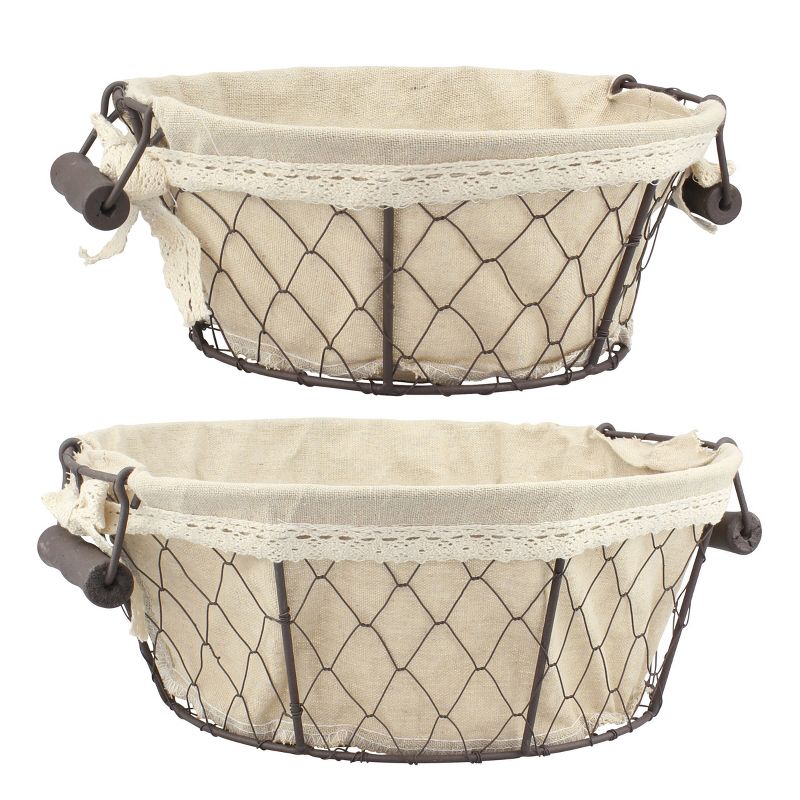 2pc Round Rustic Wire Metal Basket Set Tan - Stonebriar Collection, 1 of 8