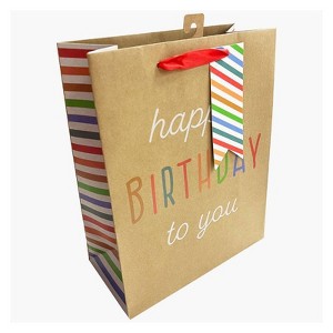 Bows And Sparkles Large 'Happy Birthday to You' Gift Bag with Tag Kraft Natural - 1 of 3
